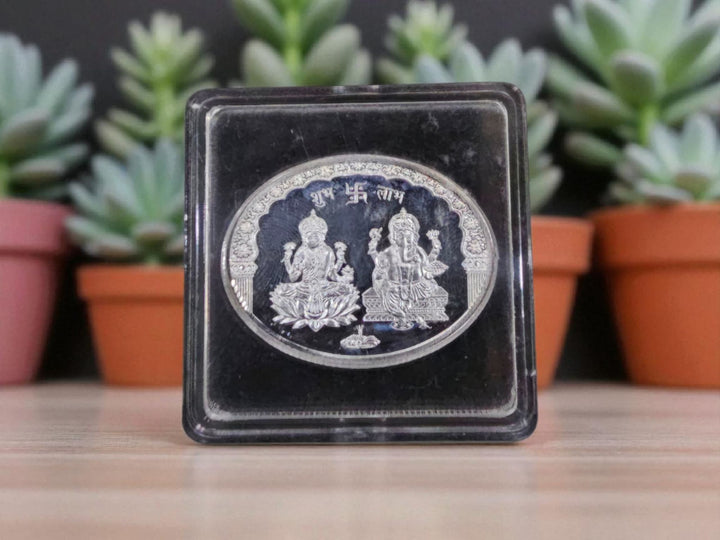 Laxmi Ganesh Ji | 10 gms | Oval Pure Silver Coin
