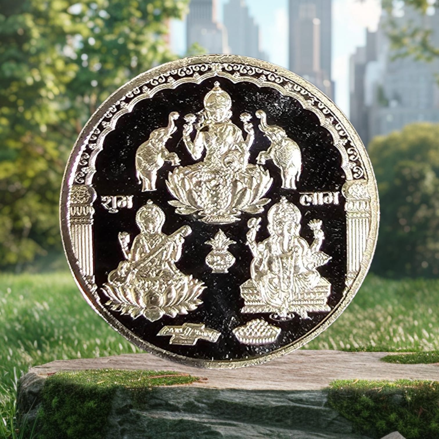 “10g 999 Pure Silver Coin with Lakshmi-Ganesha-Saraswati Engraving | Sealed Capsule Packaging for Lasting Brilliance